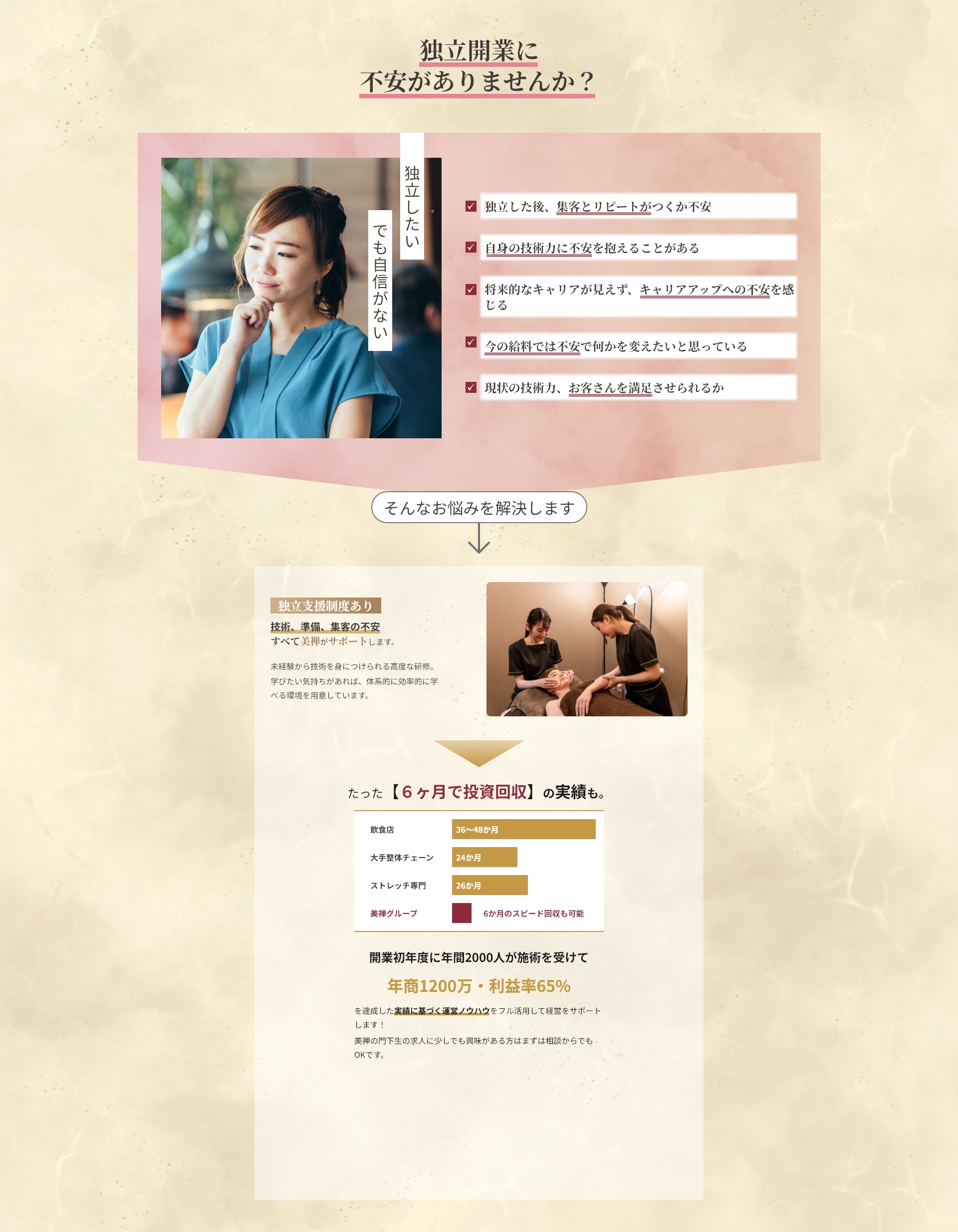 悩み、解決セクション